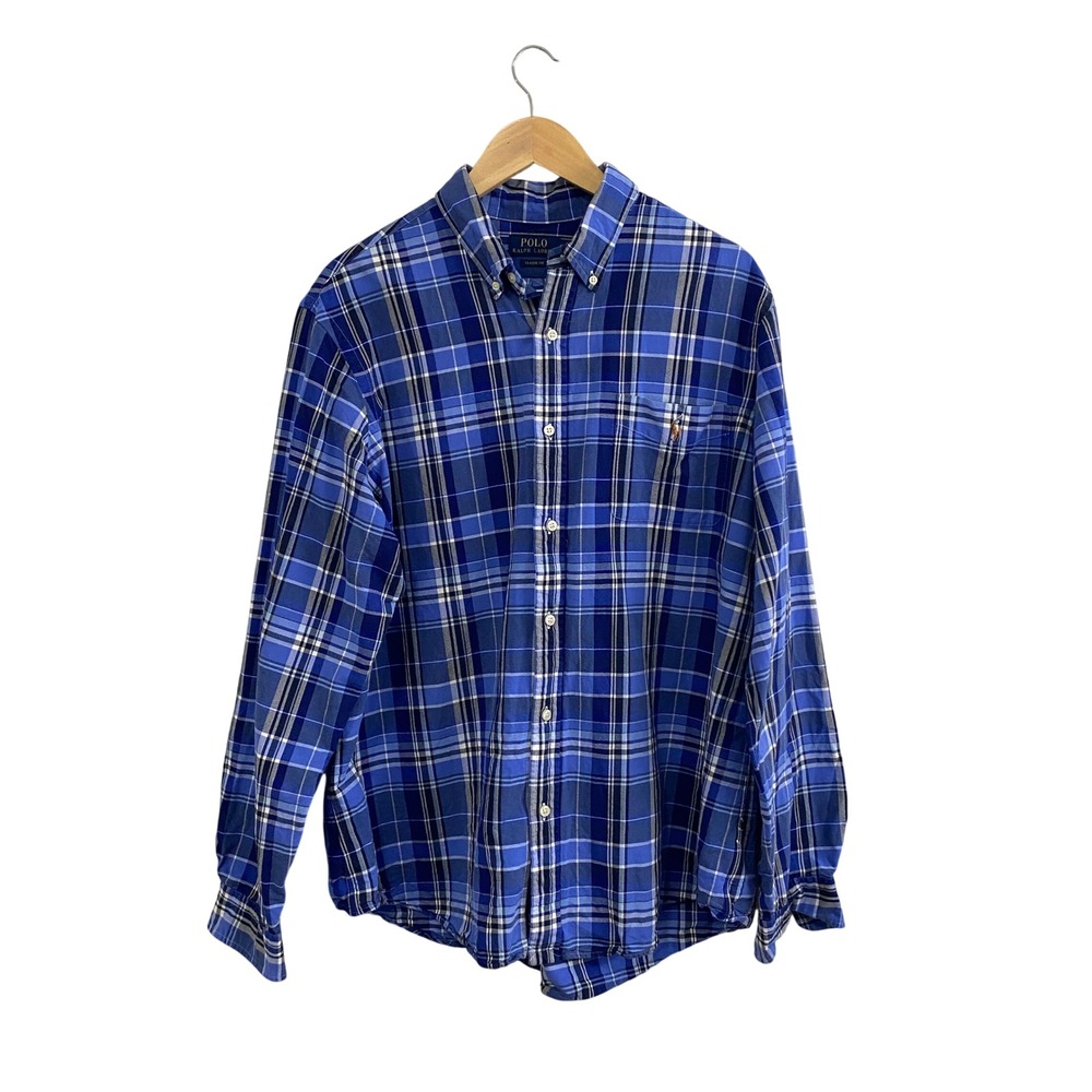 Polo Ralph Lauren XXL Classic Fit Blue Plaid Oxford Button Down Shirt Gorpcore